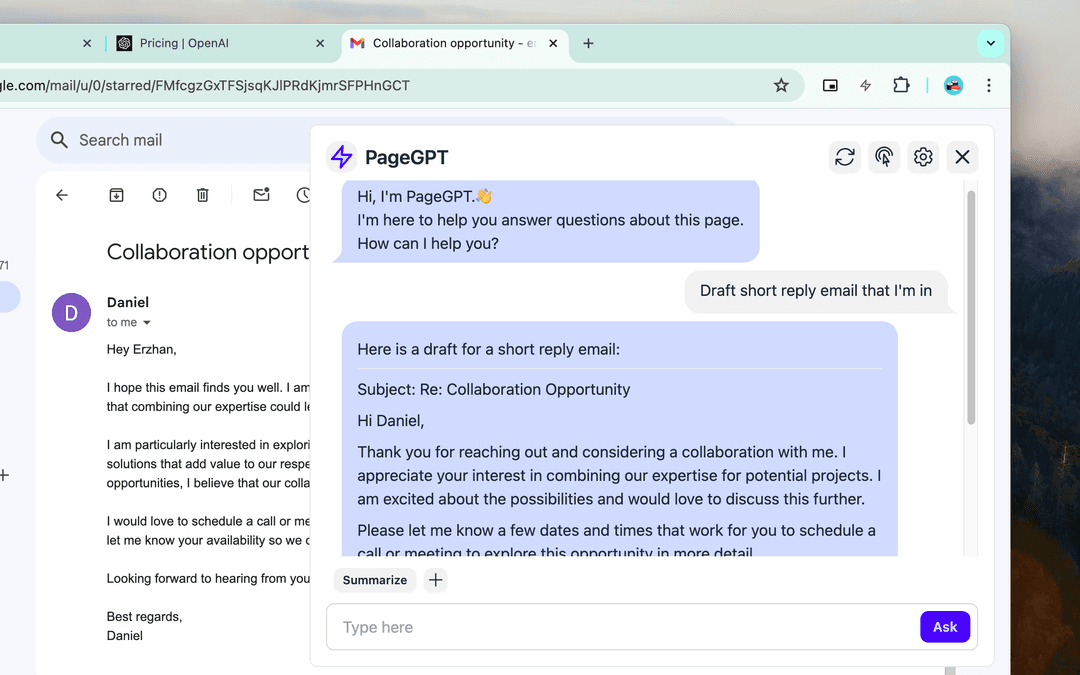 A screenshot of PageGPT in action
